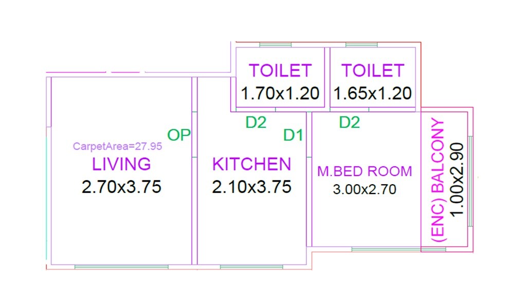 Floor plan of 1 BHK Apartment - 301 sq. ft. in Shree Mangal Chhaya CHS, Thane