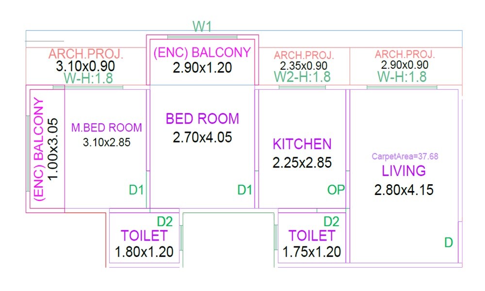 Floor plan of 2 BHK Apartment - 406 sq. ft. in Shree Mangal Chhaya CHS, Thane