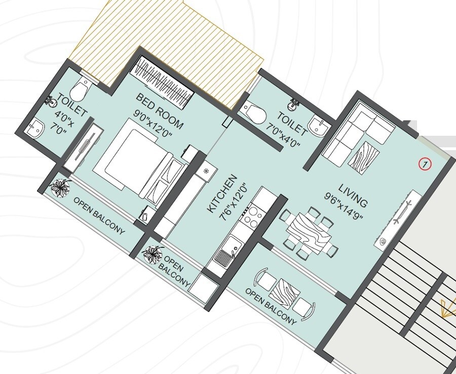 Floor plan of 1 BHK 381 Sq. Ft. Apartment in Shree Mangalmurti Creekedge, Thane