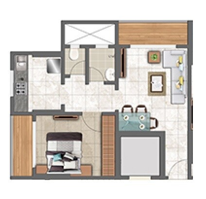Floor plan of 1 BHK 477 Sq. Ft. Apartment in Shree Mauli Prabha, Thane