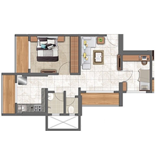 Floor plan of 1 BHK 423 Sq. Ft. Apartment in Shree Mauli Prabha, Thane