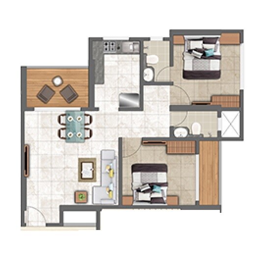 Floor plan of 2 BHK 577 Sq. Ft. Apartment in Shree Mauli Prabha, Thane