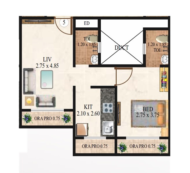 Floor plan of 1 BHK 407 Sq. Ft. Apartment in Shree Morivali Prarambh, Thane