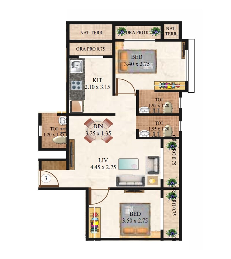 Floor plan of 2 BHK 571 Sq. Ft. Apartment in Shree Morivali Prarambh, Thane