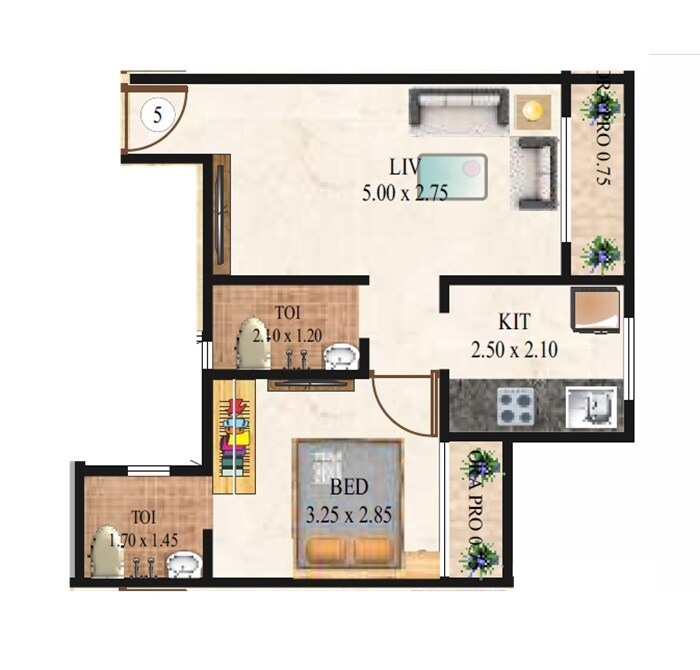 Floor plan of 1 BHK 438 Sq. Ft. Apartment in Shree Morivali Richmand Park, Thane
