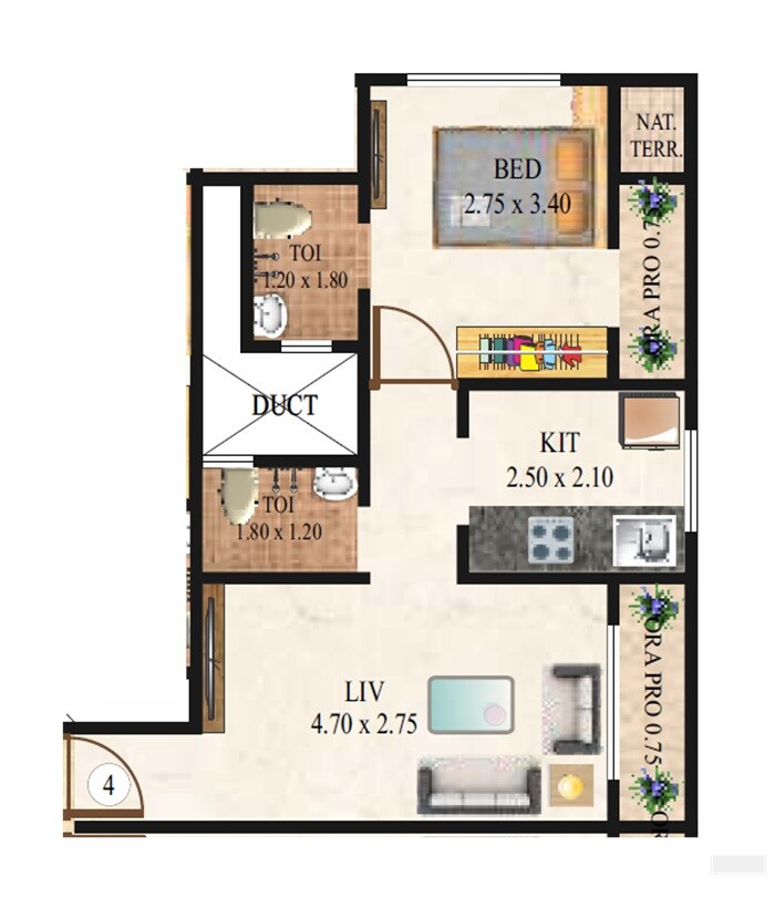 Floor plan of 1 BHK 446 Sq. Ft. Apartment in Shree Morivali Richmand Park, Thane
