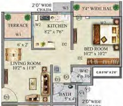 Floor plan of 1 BHK 456 Sq. Ft. Apartment in Shree Morya Sports City, Thane