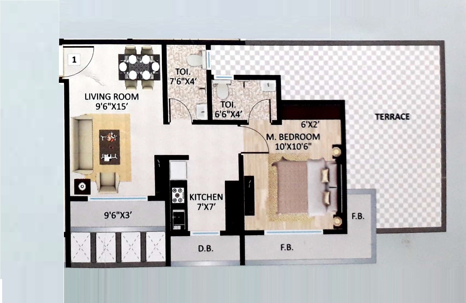 Floor plan of 1 BHK 435 Sq. Ft. Apartment in Shree Nidhi Heights, Thane