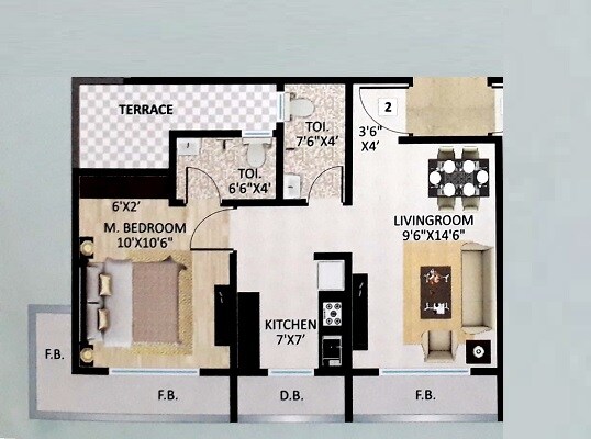 Floor plan of 1 BHK 410 Sq. Ft. Apartment in Shree Nidhi Heights, Thane