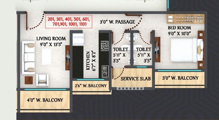 Floor plan of 1 BHK 325 Sq. Ft. Apartment in Shree Om Avenue, Thane