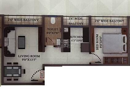 Floor plan of 1 BHK 388 Sq. Ft. Apartment in Shree Om Shree Ganesh Chhaya CHS, Thane