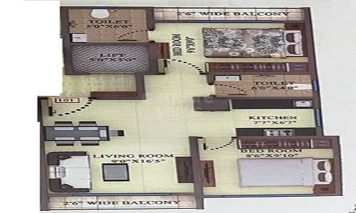 Floor plan of 2 BHK 515 Sq. Ft. Apartment in Shree Om Shree Ganesh Chhaya CHS, Thane
