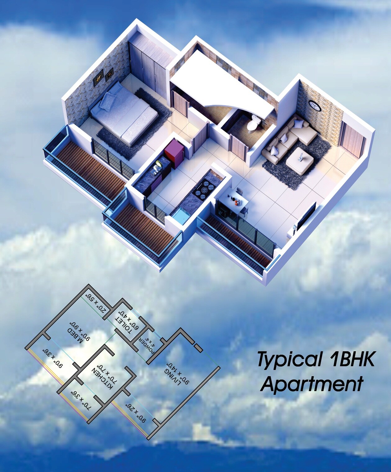 Floor plan of 1 BHK 271 Sq. Ft. Apartment in Shree Ostwal Horizon, Thane