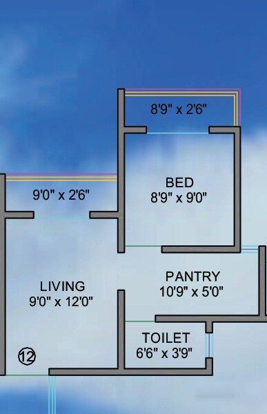 Floor plan of 1 BHK 321 Sq. Ft. Apartment in Shree Ostwal Horizon, Thane