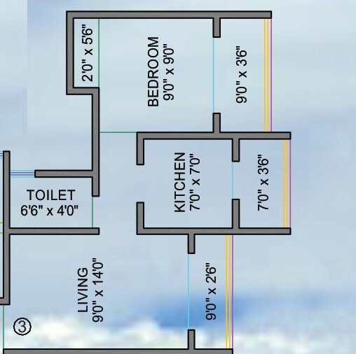 Floor plan of 1 BHK 337 Sq. Ft. Apartment in Shree Ostwal Horizon, Thane