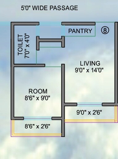Floor plan of 252 Sq. Ft. Studio in Shree Ostwal Horizon, Thane