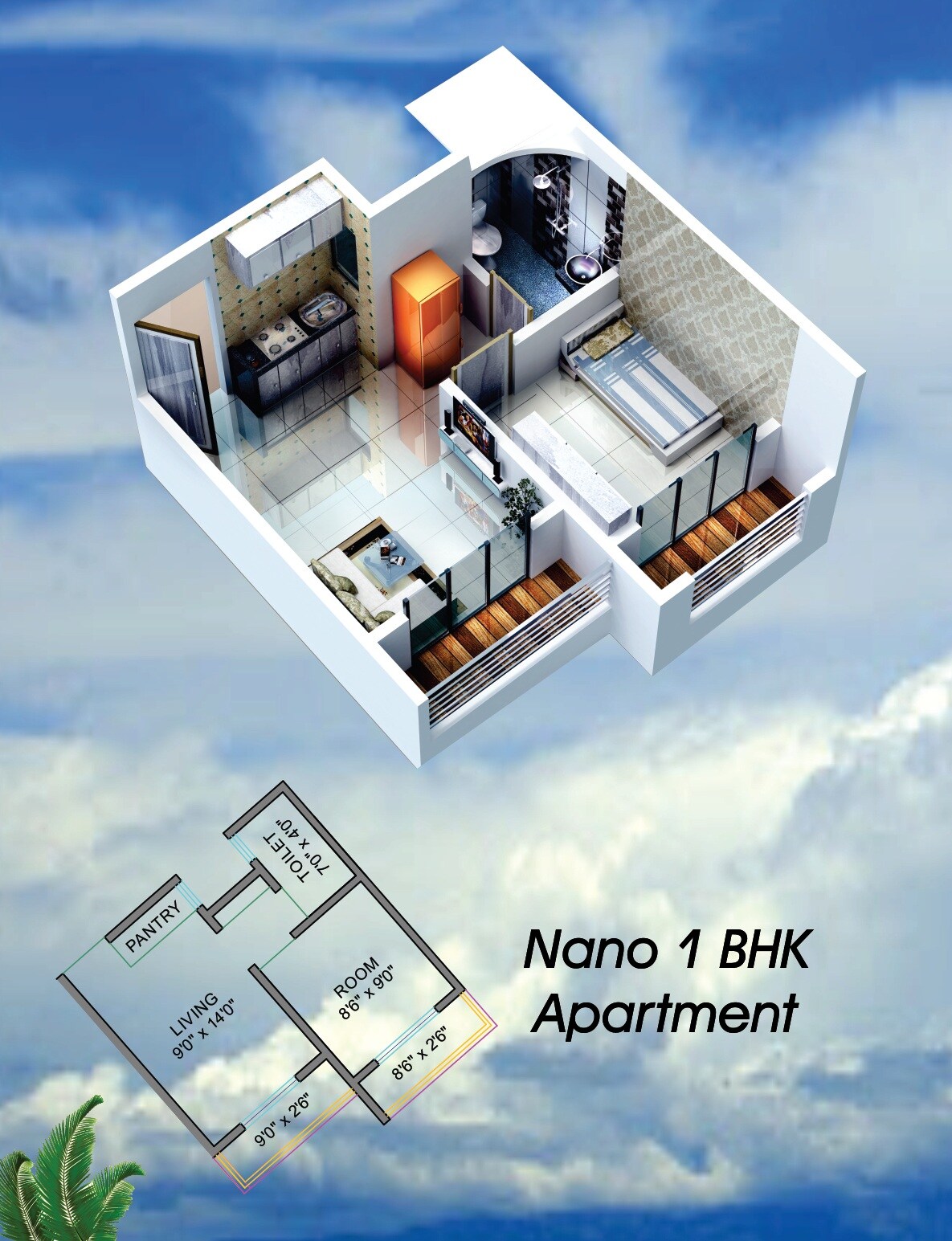 Floor plan of 238 Sq. Ft. Studio in Shree Ostwal Horizon, Thane