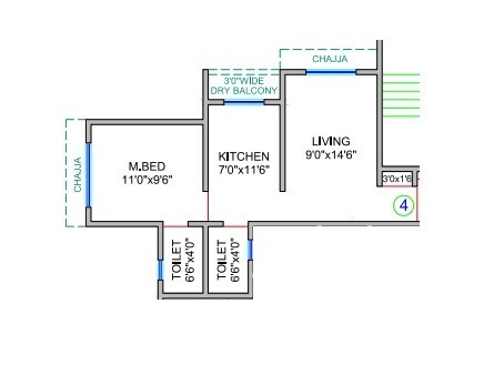 Floor plan of 1 BHK 403 Sq. Ft. Apartment in Shree Ostwal Paradise, Thane