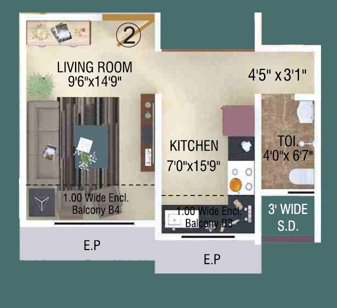 Floor plan of 257 Sq. Ft. Studio in Shree Partha, Thane