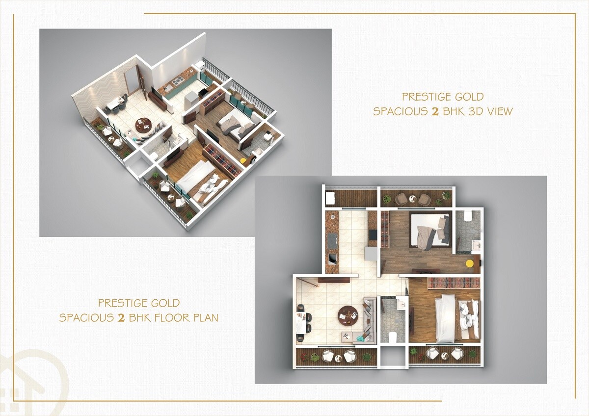 Floor plan of 2 BHK 523 Sq. Ft. Apartment in Shree Prestige Gold, Thane