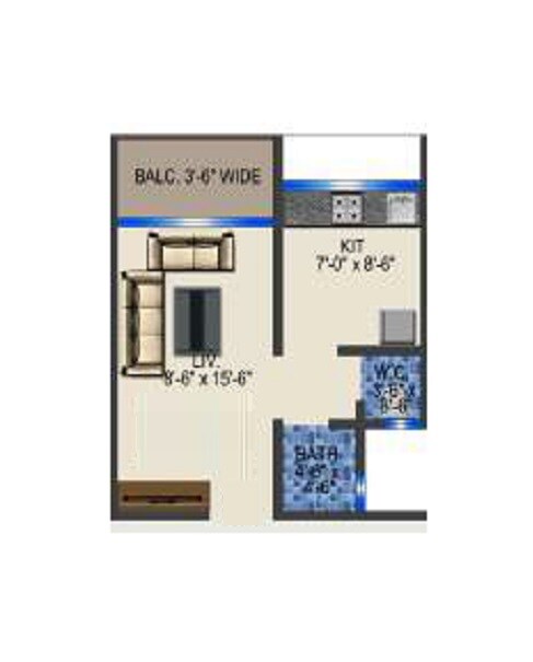 Floor plan of 245 Sq. Ft. Studio in Shree Radhai Complex, Thane