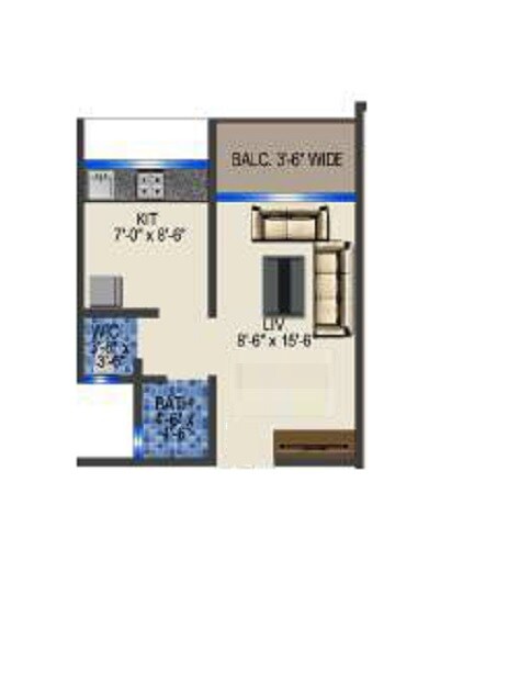 Floor plan of 280 Sq. Ft. Studio in Shree Radhai Complex, Thane
