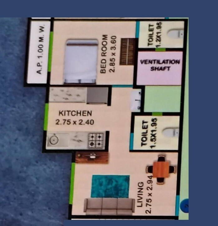 1 BHK 478 Sq. Ft. Apartment