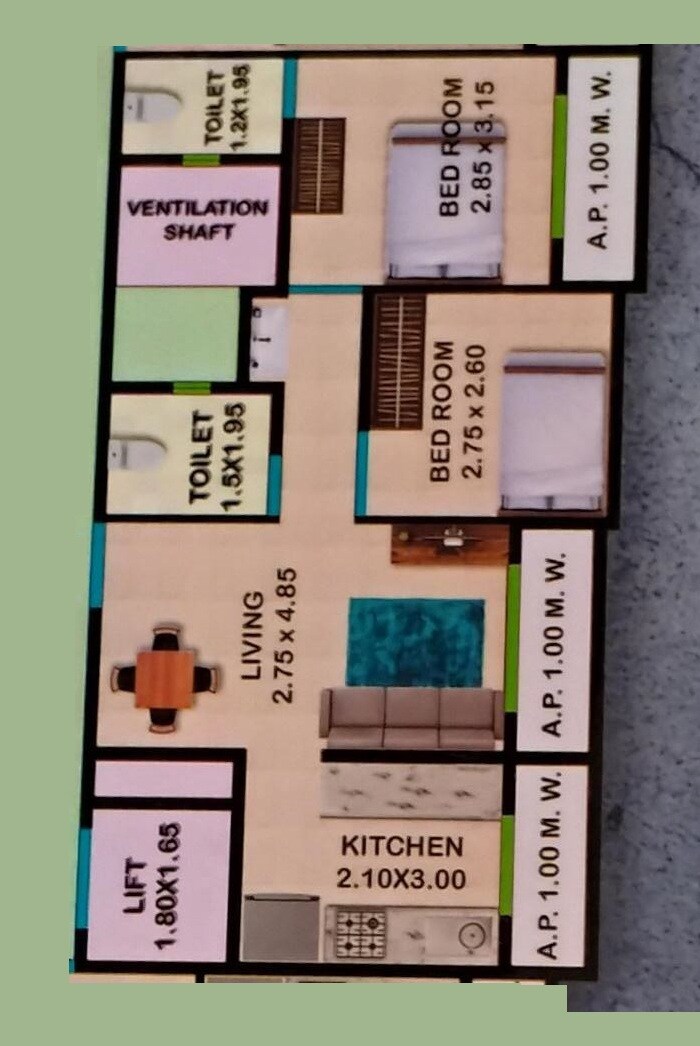 2 BHK 667 Sq. Ft. Apartment