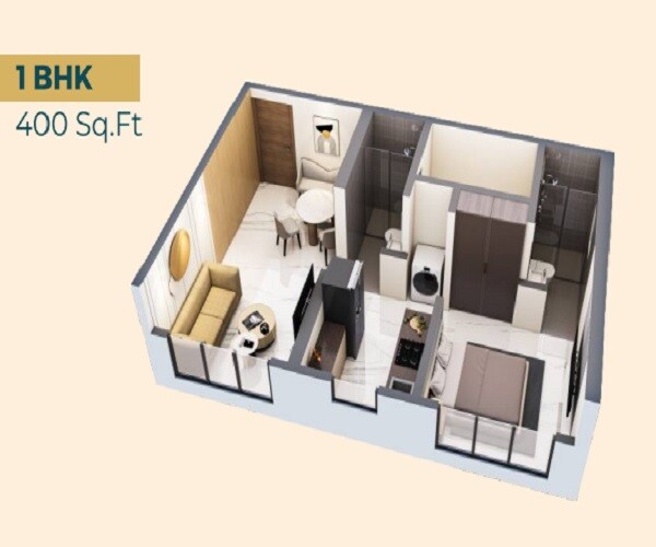 Floor plan of 1 BHK 400 Sq. Ft. Apartment in Shree Ram Krishna Garden, Thane