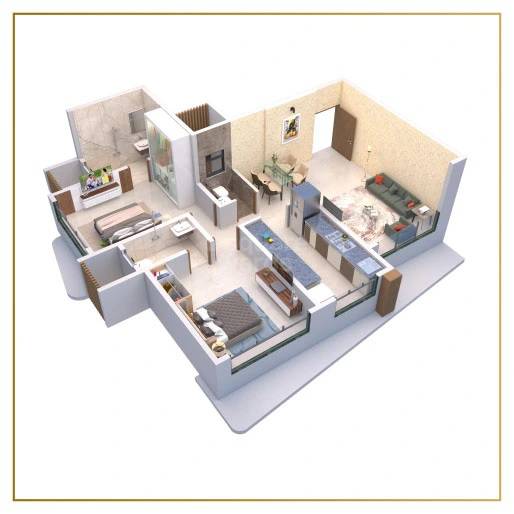 Floor plan of 2 BHK 600 Sq. Ft. Apartment in Shree Ram Krishna Garden, Thane