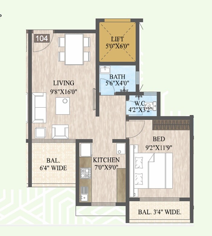 Floor plan of 1 BHK 456 Sq. Ft. Apartment in Shree Ramdarshan Residency, Thane