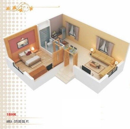 Floor plan of 1 BHK 571 Sq. Ft. Villa in Shree Ramdewbaba Dreamland City, Thane