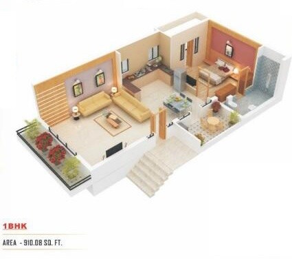 Floor plan of 1 BHK 910 Sq. Ft. Villa in Shree Ramdewbaba Dreamland City, Thane