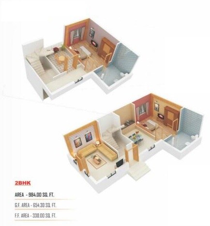 Floor plan of 2 BHK 984 Sq. Ft. Villa in Shree Ramdewbaba Dreamland City, Thane
