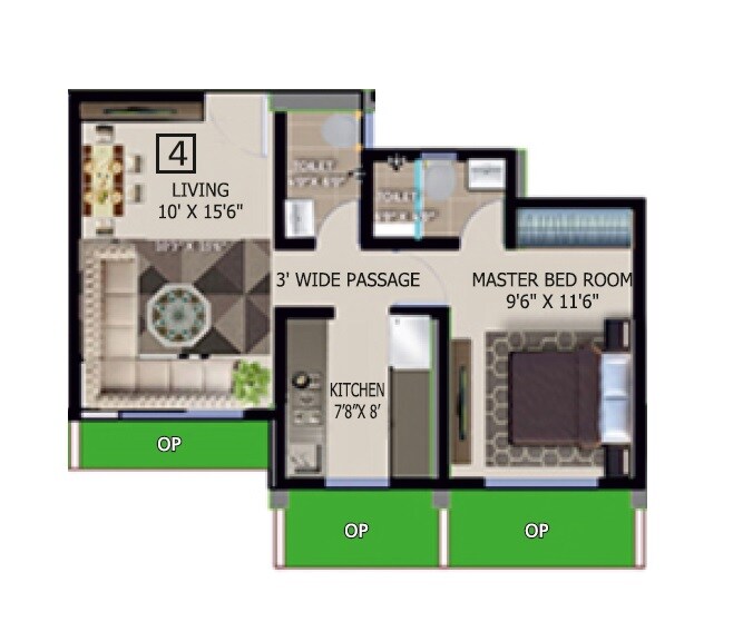 1 BHK 409 Sq. Ft. Apartment