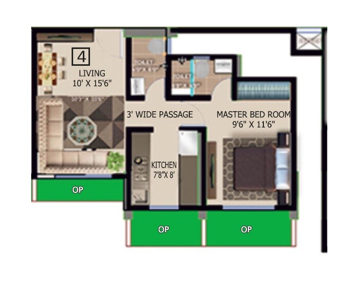 Floor plan of 1 BHK 409 Sq. Ft. Apartment in Shree Ramjeevdani Mukundam, Thane