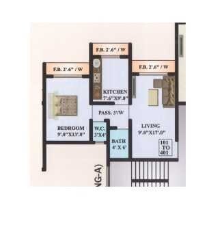 Floor plan of 2 BHK 915 Sq. Ft. Apartment in Shree Residency Mumbai, Thane