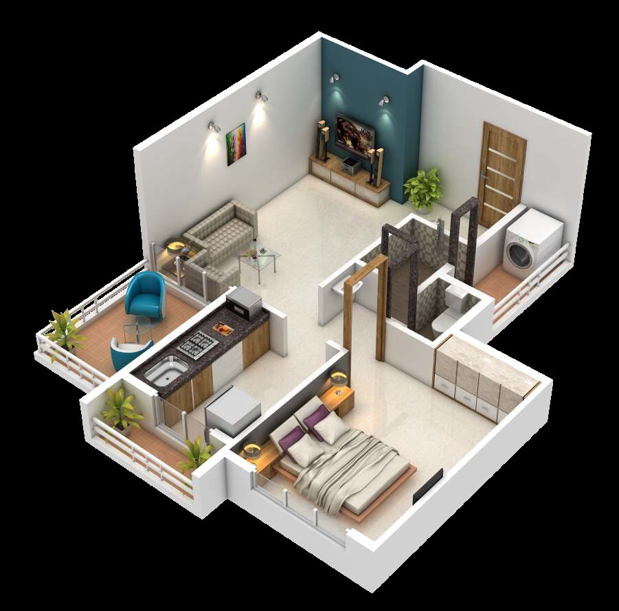 Floor plan of 1 BHK 422 Sq. Ft. Apartment in Shree SA Patil Nagar Garden View CHS, Thane