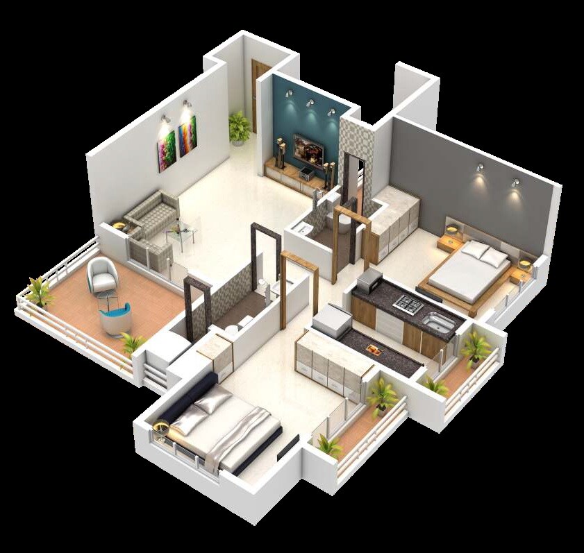 Floor plan of 2 BHK 615 Sq. Ft. Apartment in Shree SA Patil Nagar Garden View CHS, Thane