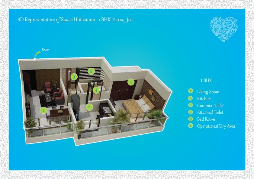 Floor plan of 1 BHK 347 Sq. Ft. Apartment in Shree Sai Baba Neelambari, Thane