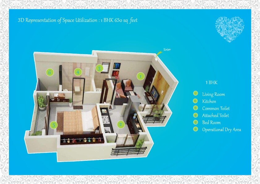 Floor plan of 1 BHK 374 Sq. Ft. Apartment in Shree Sai Baba Neelambari, Thane