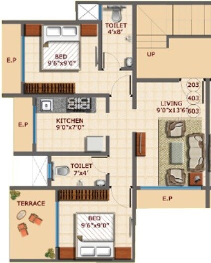 2 BHK 628 Sq. Ft. Apartment