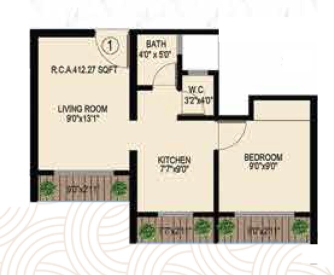Floor plan of 1 BHK 412 Sq. Ft. Apartment in Shree Sai Gokul Vihar, Thane