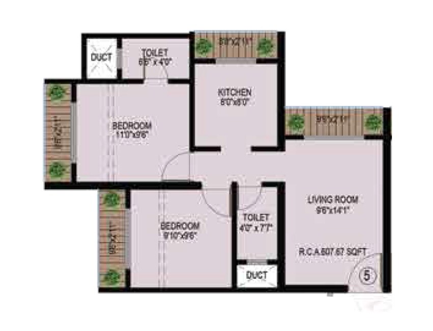 Floor plan of 2 BHK 607 Sq. Ft. Apartment in Shree Sai Gokul Vihar, Thane