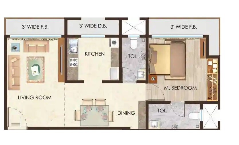 Floor plan of 1 BHK 445 Sq. Ft. Apartment in Shree Sai Shweta Heights, Thane