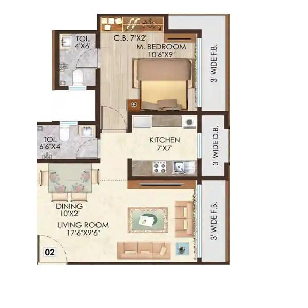 Floor plan of 1 BHK 518 Sq. Ft. Apartment in Shree Sai Shweta Heights, Thane