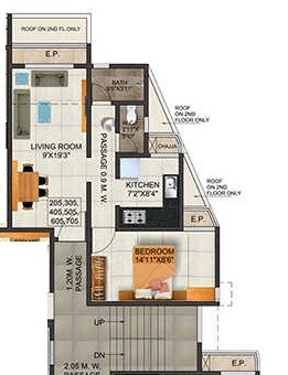 Floor plan of 1 BHK 478 Sq. Ft. Apartment in Shree Saket, Thane