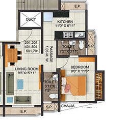 Floor plan of 299 Sq. Ft. Studio in Shree Saket, Thane