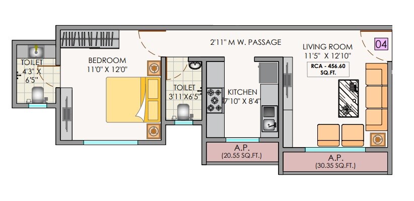 Floor plan of 1 BHK 430 Sq. Ft. Apartment in Shree Samarth Paradise, Thane