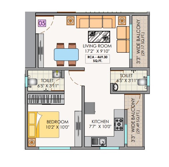 Floor plan of 1 BHK 469 Sq. Ft. Apartment in Shree Samarth Paradise, Thane